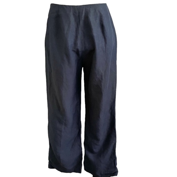 Precis Petite Navy Blue Linen Blend High Rise Wide Leg Cropped Pants - 6 🇬🇧 - Picture 8 of 11